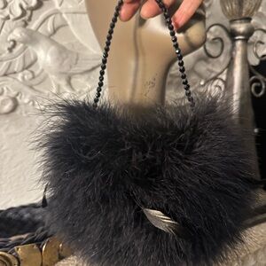 Vintage Delfine Pariente Black Feather Fur Clutch bag made in France NWOT